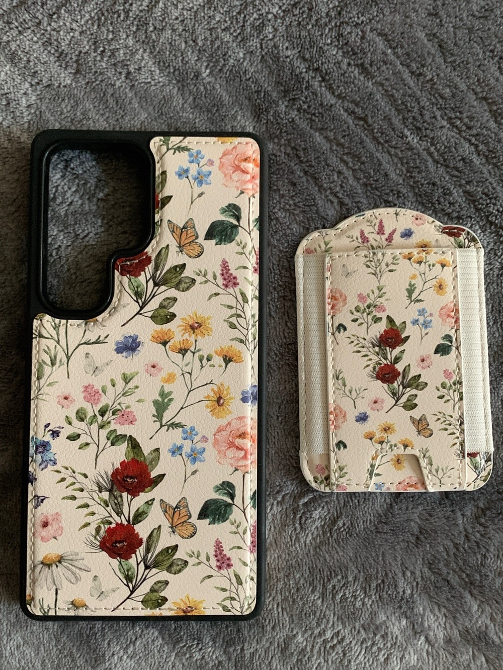 Samsung Galaxy S25 Ultra Cream Floral Phone Case & Magnetic Card Holder NEW!